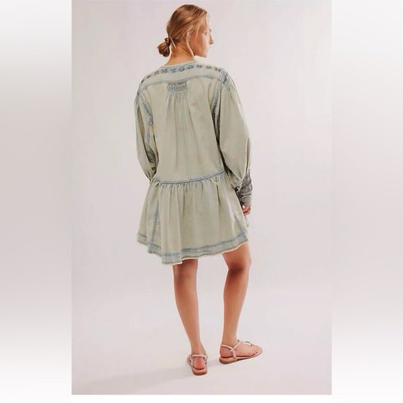 Free People Sweet Summer Bed Jacket Dress Oversize Chambray Denim Swingy - Picture 2 of 5